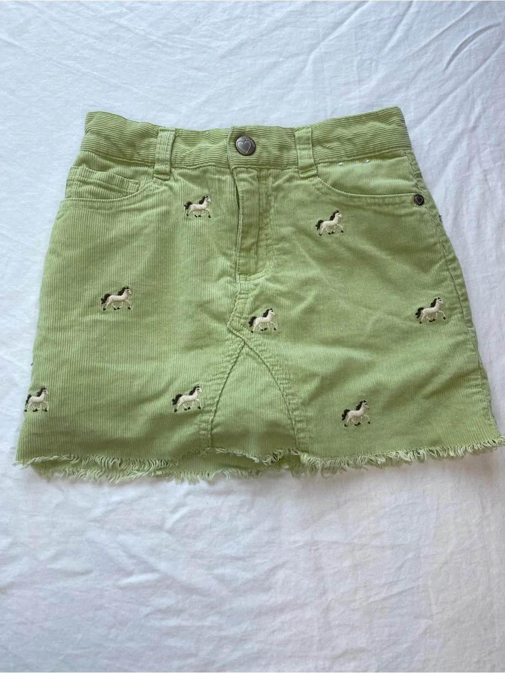 Gymboree Light Green Corduroy Skirt/Skort Horse Embroidery Adjustable Waistband